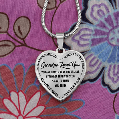 To My Granddaughter - Grandpa Loves You - Heart Necklace - PRICE INCLUDES FREE SHIPPING