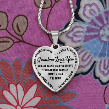 To My Granddaughter - Grandma Loves You - Heart Necklace - PRICE INCLUDES FREE SHIPPING