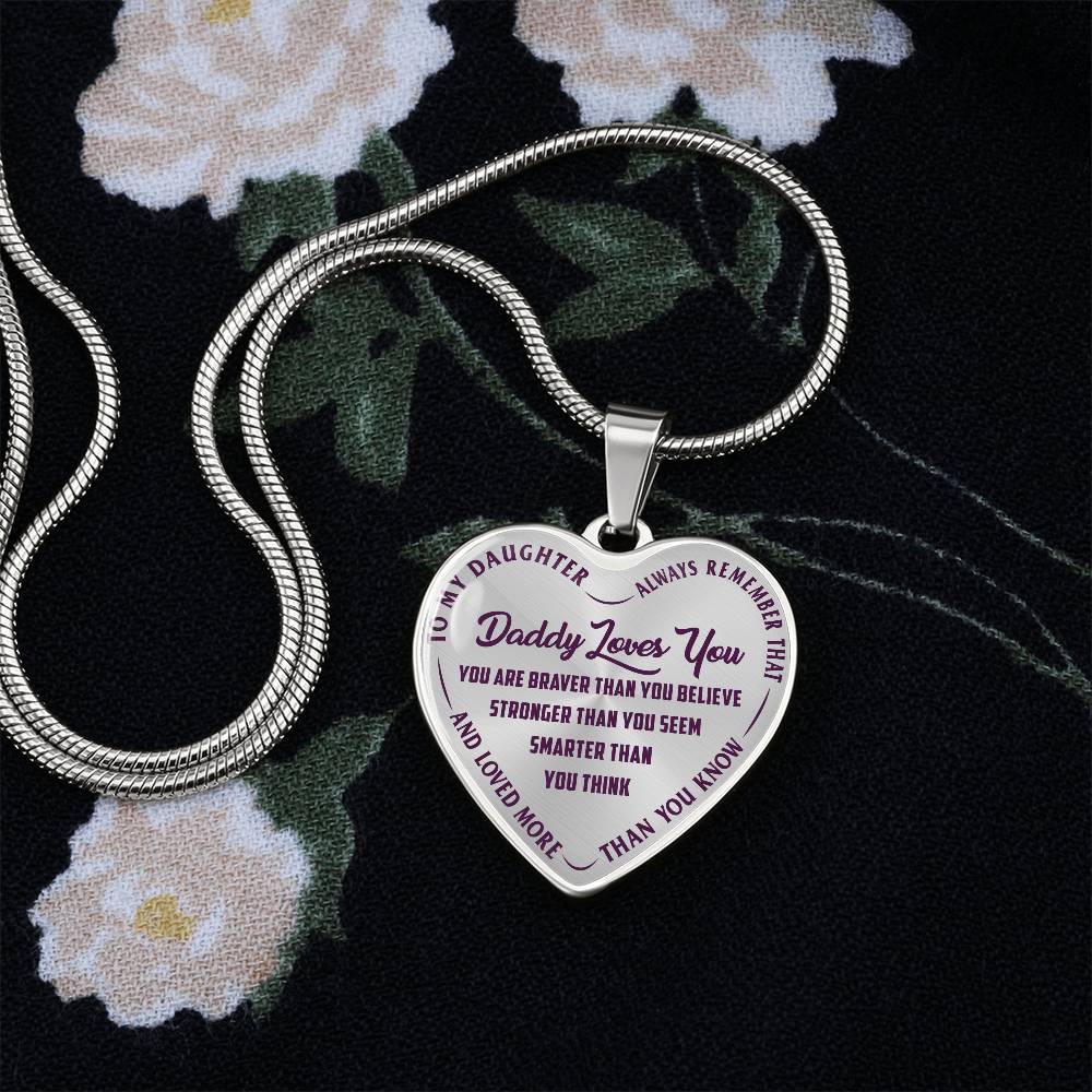 To My Daughter - Daddy Loves You Purple- Heart Necklace - PRICE INCLUDES FREE SHIPPING