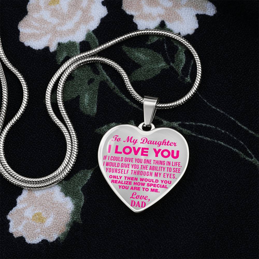 To My Daughter - I Love You Pink- Heart Necklace - PRICE INCLUDES FREE SHIPPING