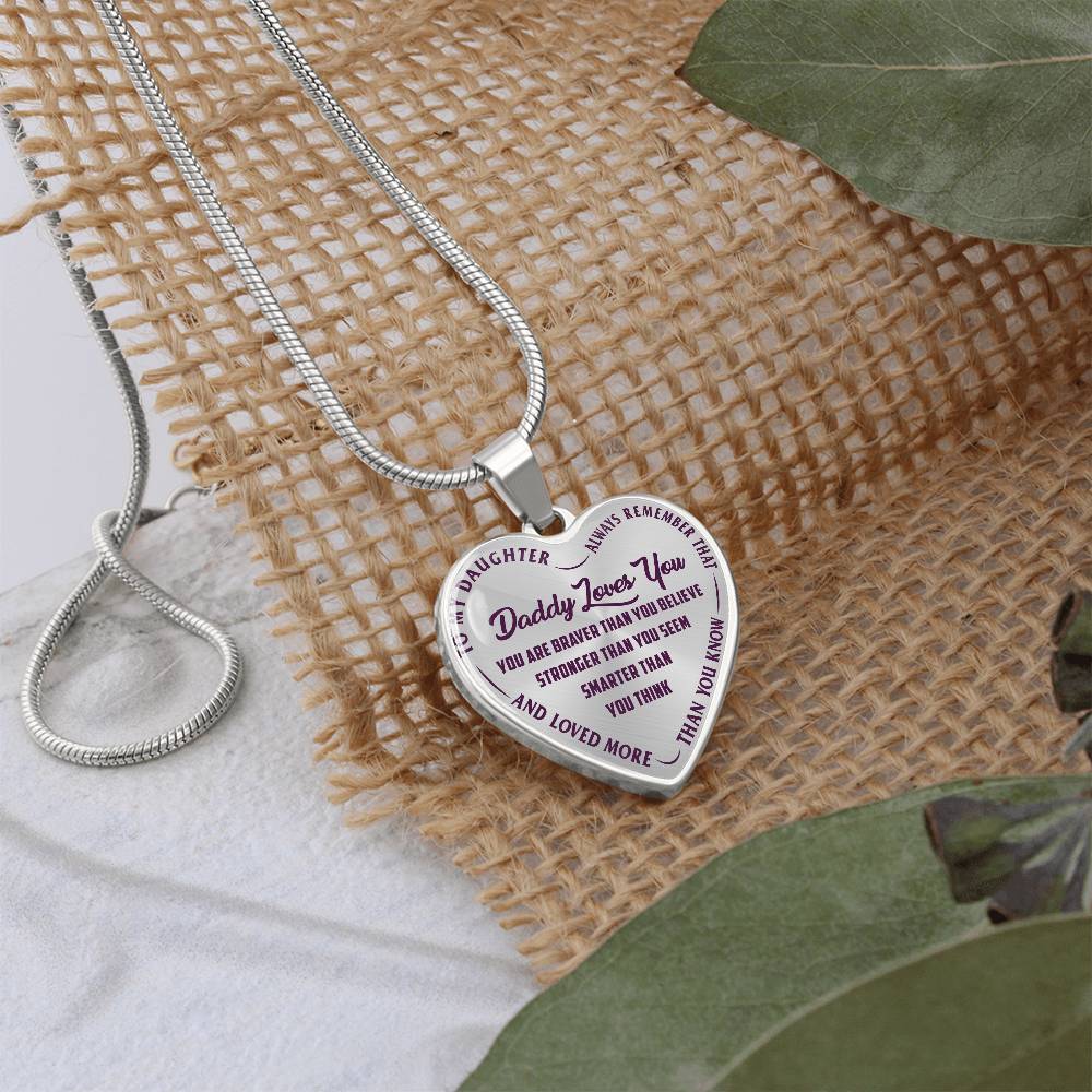 To My Daughter - Daddy Loves You Purple - Heart Necklace - PRICE INCLUDES FREE SHIPPING