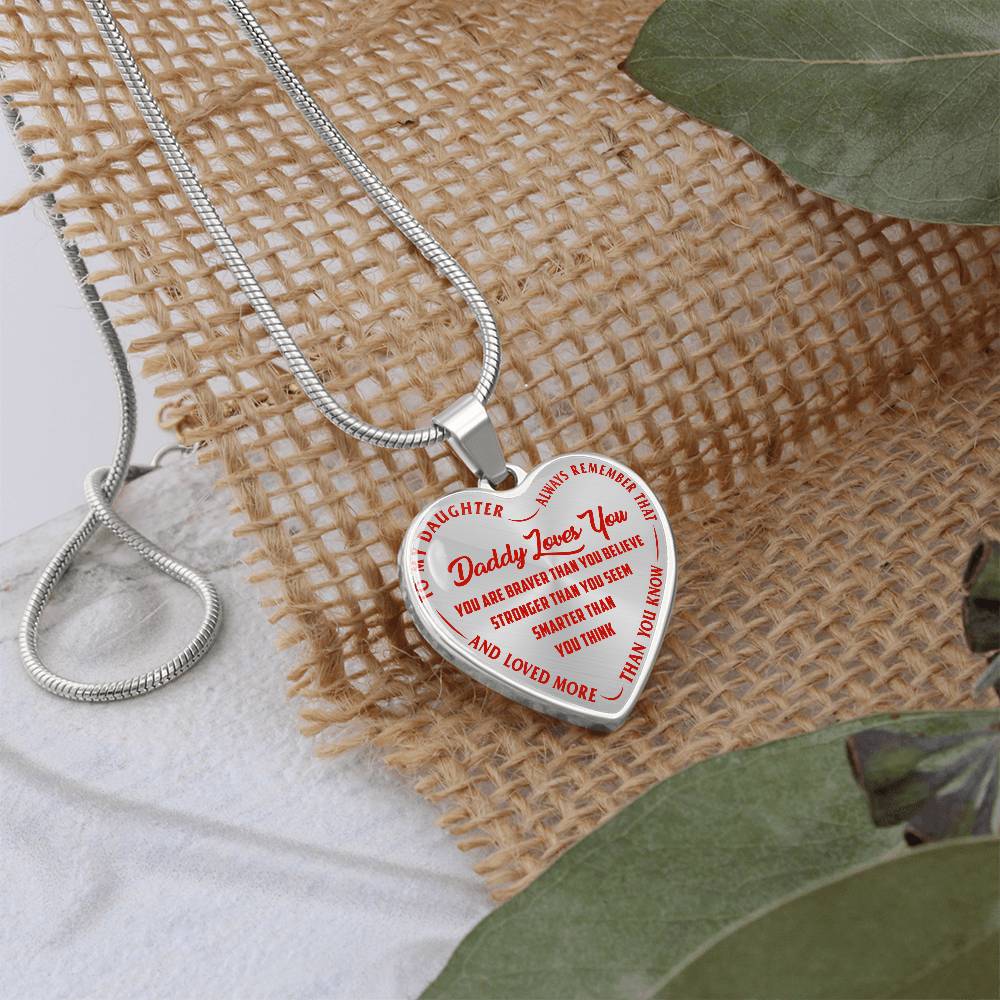 To My Daughter - Daddy Loves You Red - Heart Necklace - PRICE INCLUDES FREE SHIPPING