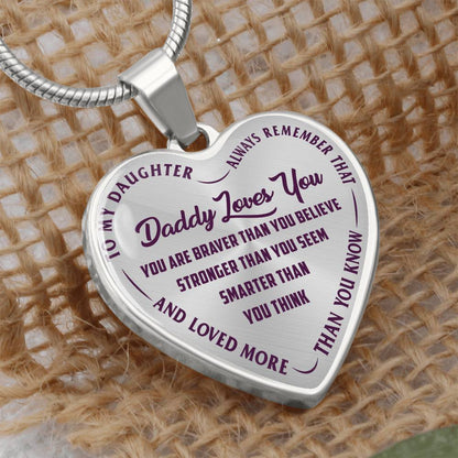 To My Daughter - Daddy Loves You Purple - Heart Necklace - PRICE INCLUDES FREE SHIPPING