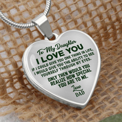To My Daughter - I Love You Green - Heart Necklace - PRICE INCLUDES FREE SHIPPING