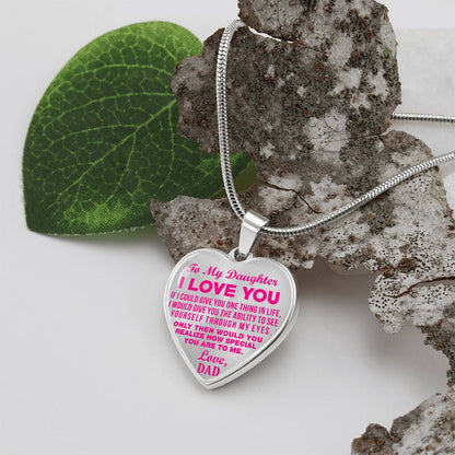 To My Daughter - I Love You Pink- Heart Necklace - PRICE INCLUDES FREE SHIPPING