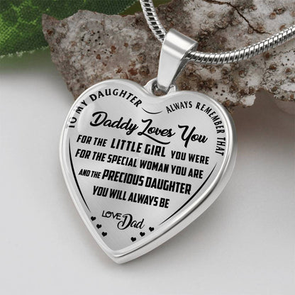 To My Daughter - Daddy Loves You  - Heart Necklace - PRICE INCLUDES FREE SHIPPING