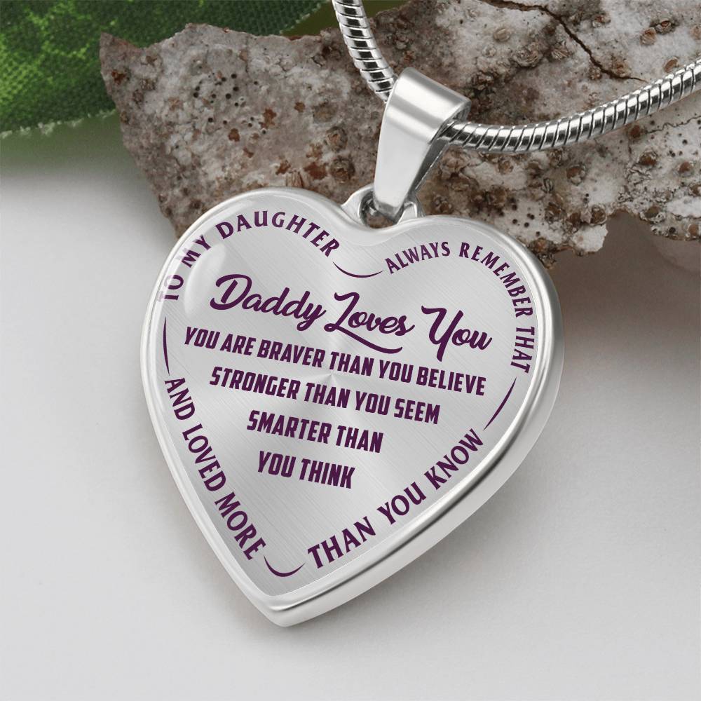 To My Daughter - Daddy Loves You Purple- Heart Necklace - PRICE INCLUDES FREE SHIPPING