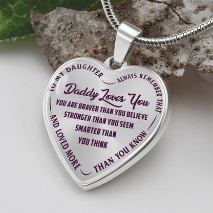 To My Daughter - Daddy Loves You Purple- Heart Necklace - PRICE INCLUDES FREE SHIPPING