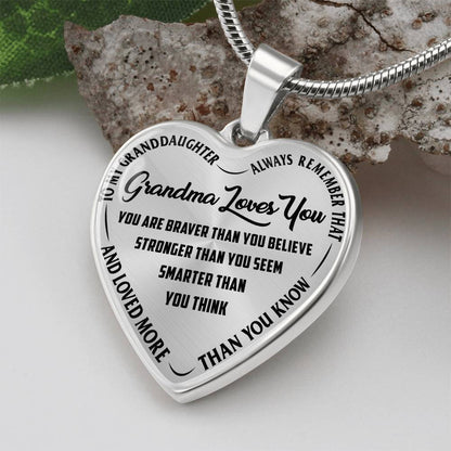 To My Granddaughter - Grandma Loves You - Heart Necklace - PRICE INCLUDES FREE SHIPPING