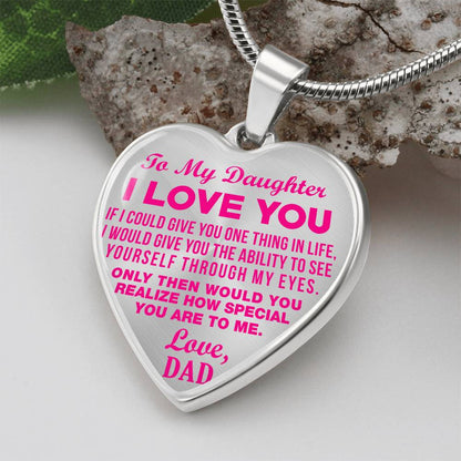 To My Daughter - I Love You Pink- Heart Necklace - PRICE INCLUDES FREE SHIPPING