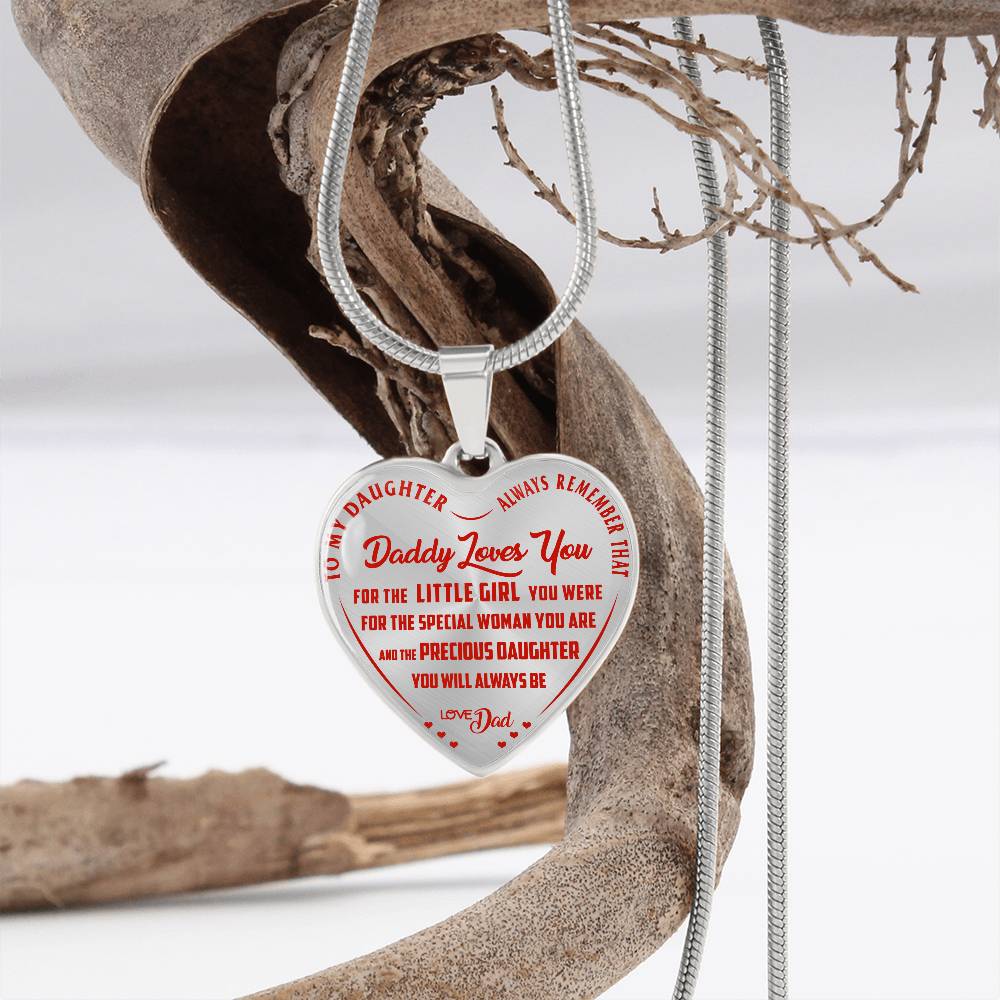 To My Daughter - Daddy Loves You Red - Heart Necklace - PRICE INCLUDES FREE SHIPPING
