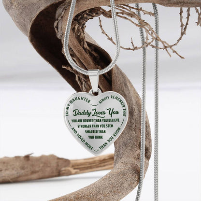 To My Daughter - Daddy Loves You Green - Heart Necklace - PRICE INCLUDES FREE SHIPPING