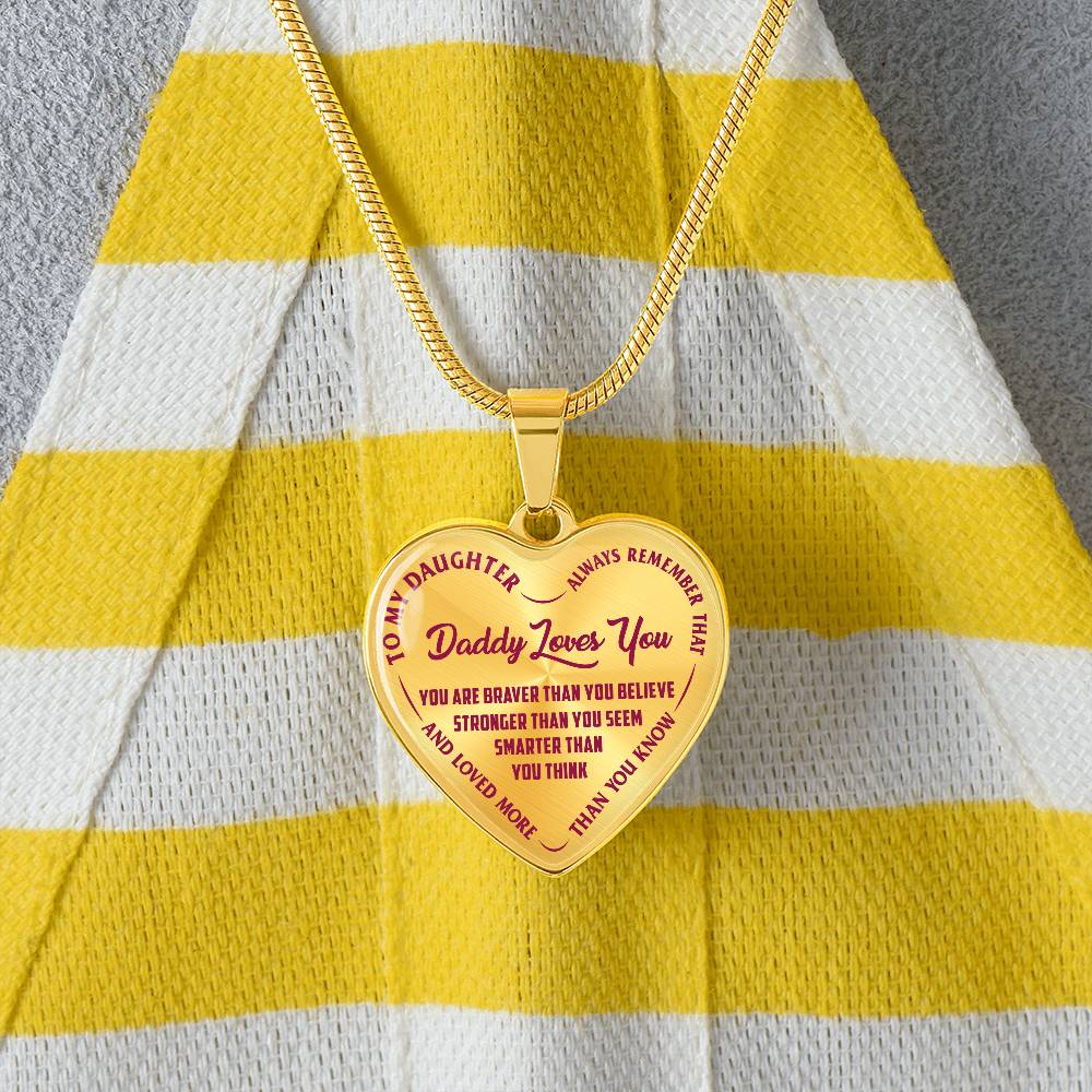 To My Daughter - Daddy Loves You Pink- Heart Necklace - PRICE INCLUDES FREE SHIPPING