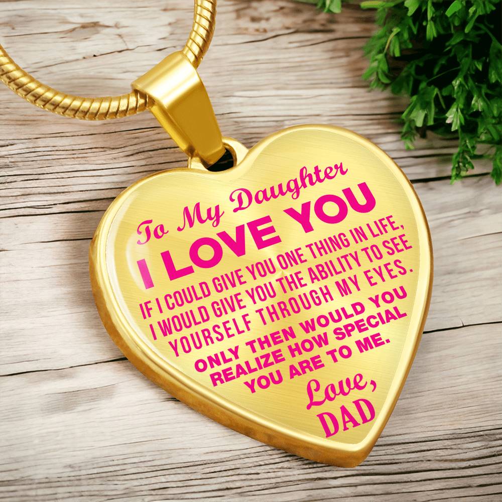 To My Daughter - I Love You Pink- Heart Necklace - PRICE INCLUDES FREE SHIPPING
