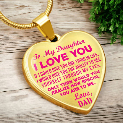 To My Daughter - I Love You Pink- Heart Necklace - PRICE INCLUDES FREE SHIPPING