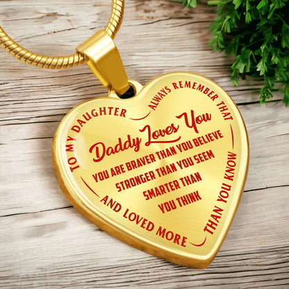 To My Daughter - Daddy Loves You Red - Heart Necklace - PRICE INCLUDES FREE SHIPPING