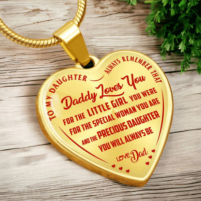To My Daughter - Daddy Loves You Red - Heart Necklace - PRICE INCLUDES FREE SHIPPING