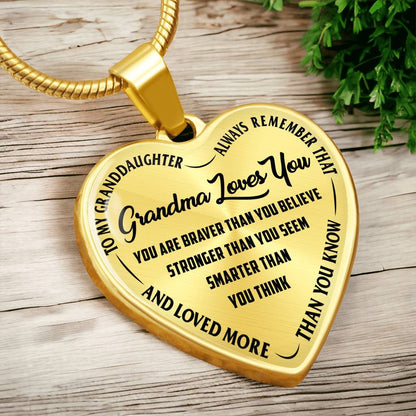 To My Granddaughter - Grandma Loves You - Heart Necklace - PRICE INCLUDES FREE SHIPPING