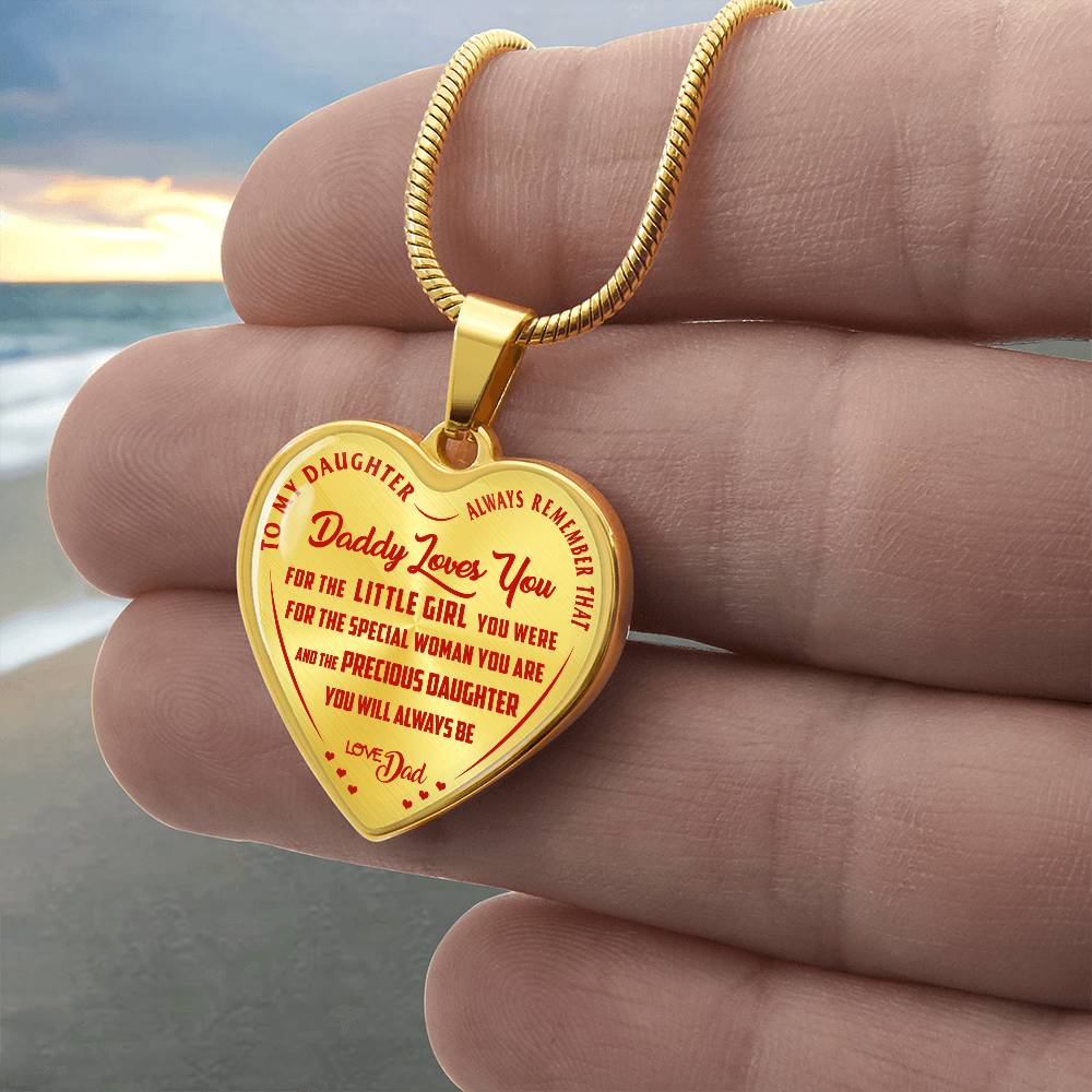 To My Daughter - Daddy Loves You Red - Heart Necklace - PRICE INCLUDES FREE SHIPPING
