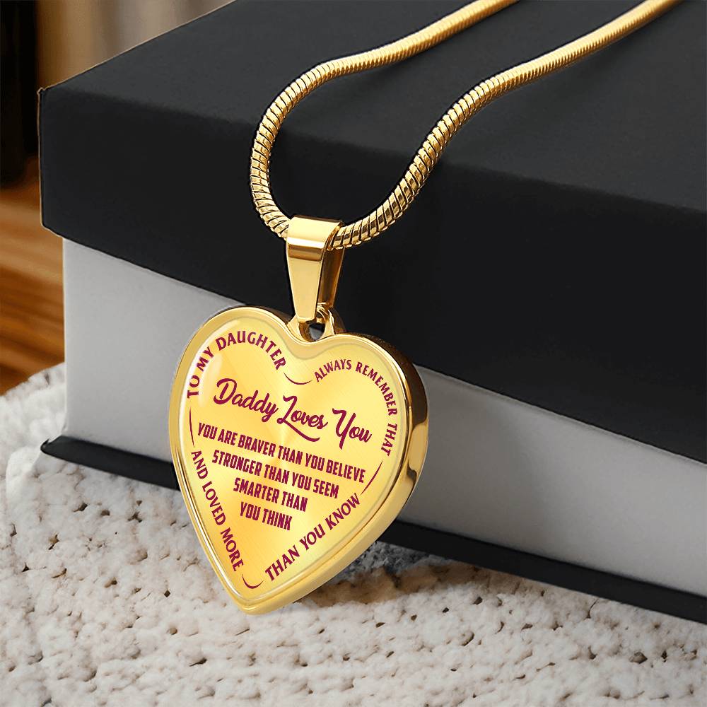 To My Daughter - Daddy Loves You Pink- Heart Necklace - PRICE INCLUDES FREE SHIPPING