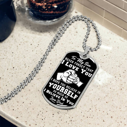 To My Son - Never Forget I Love You Black Fist Bump- Dog Tag Necklace