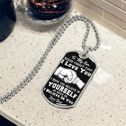 To My Son - Never Forget I Love You Black Fist Bump - Dog Tag Necklace