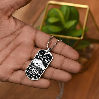 To My Son - Never Forget I Love You Black Fist Bump - Dog Tag Necklace