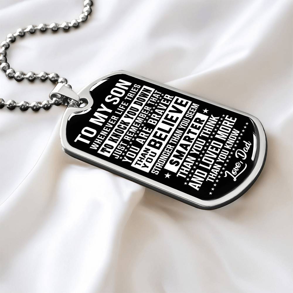 To My Son - You Are Braver - Dog Tag Necklace