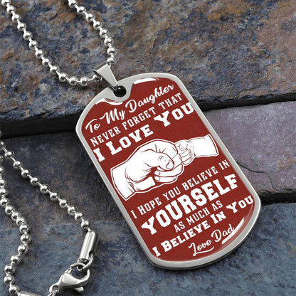 To My Daughter - Never Forget That I Love You Brown - Fist Bump - Dog Tag Necklace
