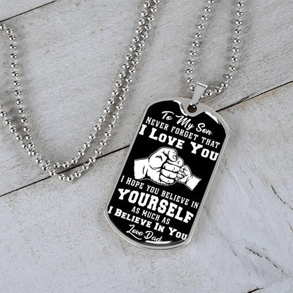 To My Son - Never Forget I Love You Black Fist Bump- Dog Tag Necklace