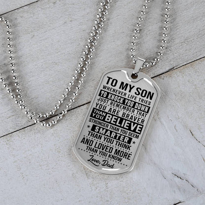 To My Son - You Are Braver - Dog Tag Necklace