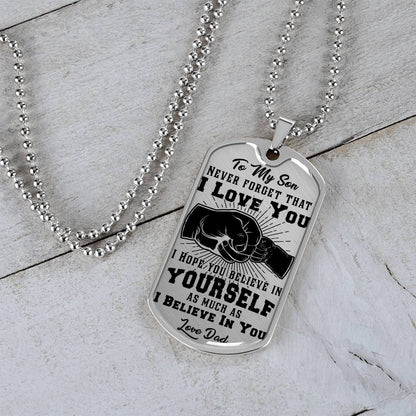 To My Son - Never Forget That I Love You - Fist Bump - Dog Tag Necklace