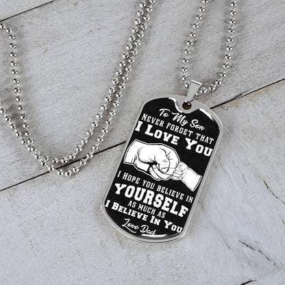 To My Son - Never Forget I Love You Black Fist Bump - Dog Tag Necklace