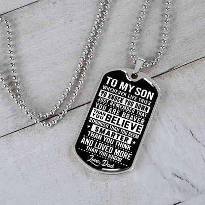 To My Son - You Are Braver - Dog Tag Necklace