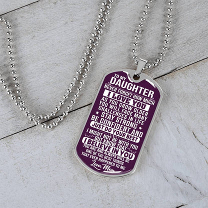 To My Daughter - Never Forget How Much I love you Purple - Dog Tag Necklace