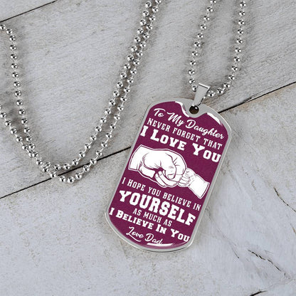 To My Daughter - Never Forget That I Love You Purple - Fist Bump - Dog Tag Necklace