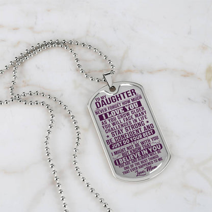 To My Daughter - Never Forget I Love You Purple- Dog Tag Necklace