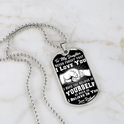 To My Daughter - Never Forget I Love You Black Fist Bump- Dog Tag Necklace