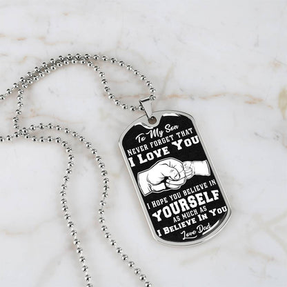 To My Son - Never Forget I Love You Black Fist Bump - Dog Tag Necklace