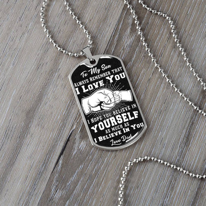 To My Son - Never Forget That I Love You - Fist Bump - Dog Tag Necklace
