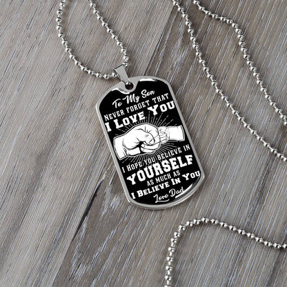 To My Son - Never Forget That I Love You - Fist Bump - Dog Tag Necklace