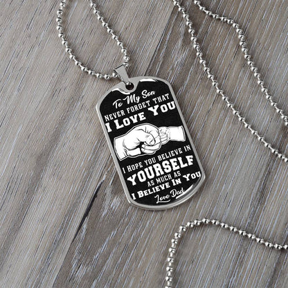 To My Son - Never Forget I Love You Black Fist Bump - Dog Tag Necklace