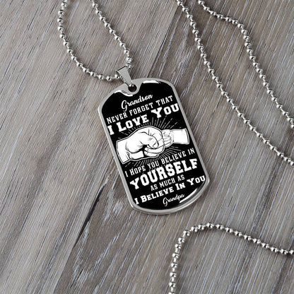 To My Grandson - Never Forget That I Love You - Fist Bump - Dog Tag Necklace