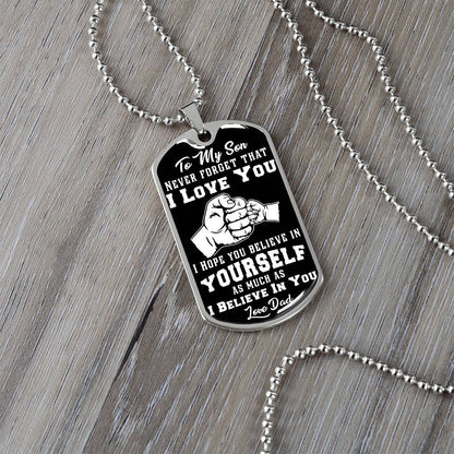 To My Son - Never Forget I Love You Black Fist Bump- Dog Tag Necklace