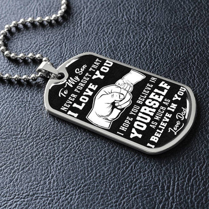 To My Son - Never Forget I Love You Black Fist Bump - Dog Tag Necklace