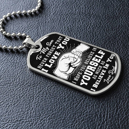 To My Son - Never Forget I Love You Black Fist Bump - Dog Tag Necklace