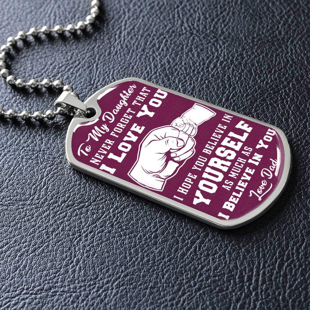 To My Daughter - Never Forget That I Love You Purple - Fist Bump - Dog Tag Necklace