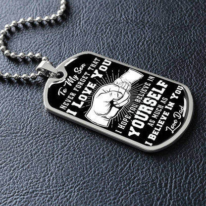 To My Son - Never Forget That I Love You - Fist Bump - Dog Tag Necklace