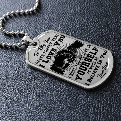 To My Son - Never Forget That I Love You - Fist Bump - Dog Tag Necklace