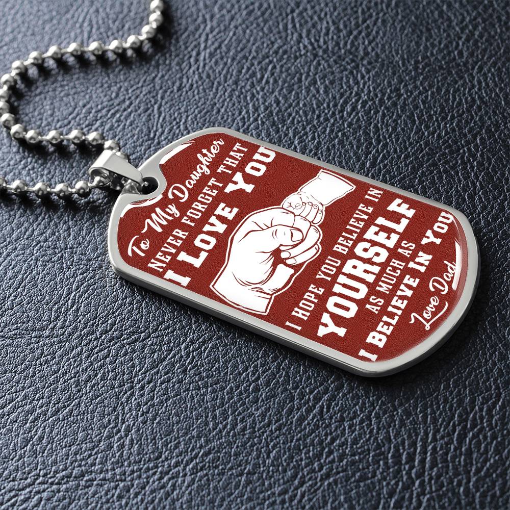 To My Daughter - Never Forget That I Love You Brown - Fist Bump - Dog Tag Necklace